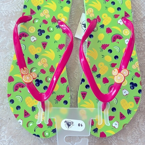 Brand New Disney Park Colorful Fruit Thong Flip Flops Sandals Green Mickey Mouse - Picture 13 of 15